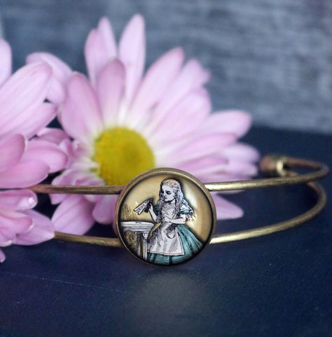 Alice in Wonderland "Drink Me" Potion Cuff Bracelet / Bangle in Antique Brass