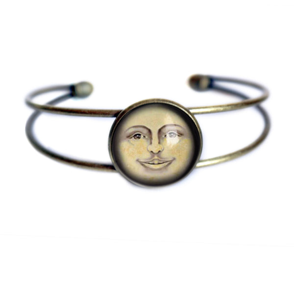 Victorian Man in the Moon Cuff / Bangle Bracelet in Antique Brass