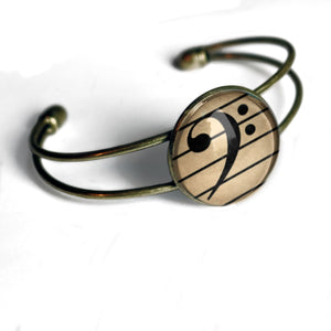 Bass Clef Cuff Bracelet / Bangle in Antique Brass