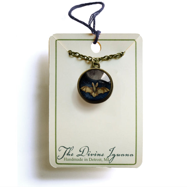 Moonlit Bat Goth or Halloween Simple Reversible Pendant Necklace