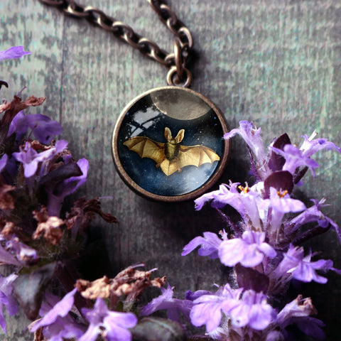 Moonlit Bat Goth or Halloween Simple Reversible Pendant Necklace