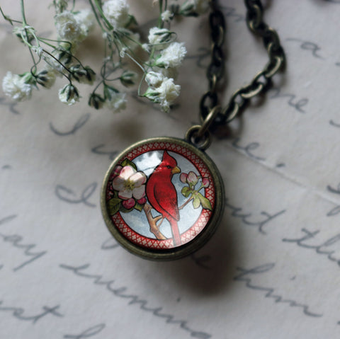 Spring Cardinal Simple Reversible Cottagecore Pendant Necklace