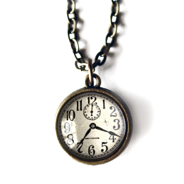 Victorian Clock Simple Reversible Steampunk Pendant Necklace - NOT a functioning timepiece