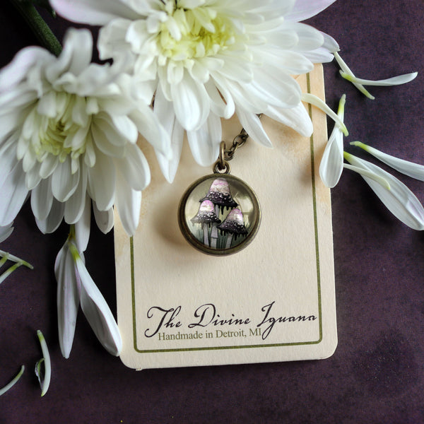 Inky Cap Mushrooms Simple Reversible Pendant Necklace