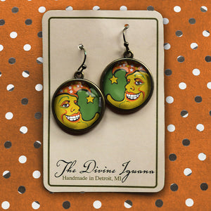 Retro Man in the Moon- Halloween Vintage Inspired Drop / Dangle Earrings