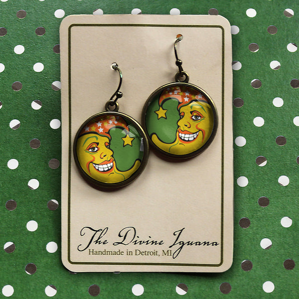 Retro Man in the Moon- Halloween Vintage Inspired Drop / Dangle Earrings