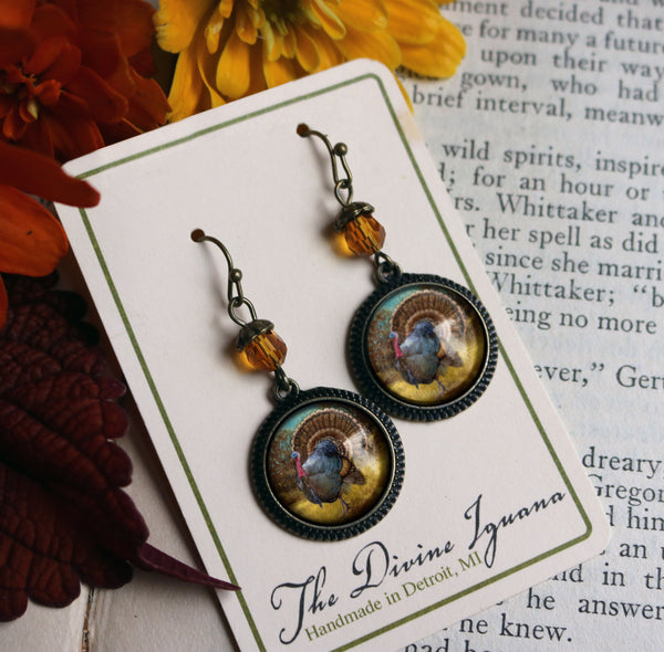 Traditional Turkey Thanksgiving Holiday Vintage Inspired Drop / Dangle Earrings