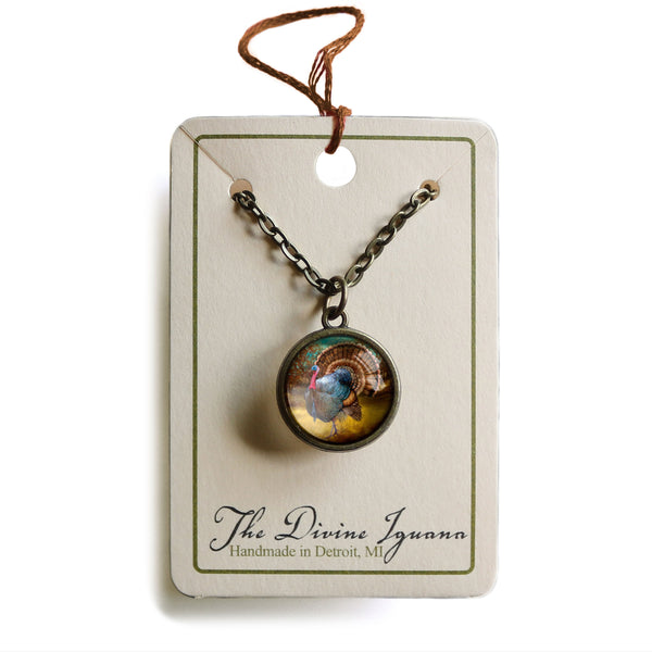 Traditional Turkey Simple Reversible Thanksgiving Glass Cabochon Pendant Necklace