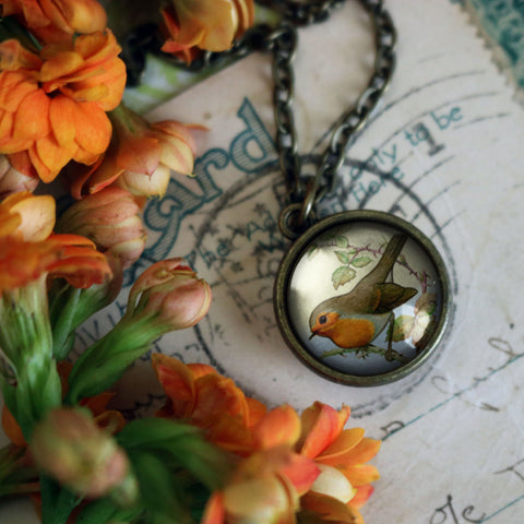 Spring Robin Simple Reversible Cottagecore Bird Pendant Necklace