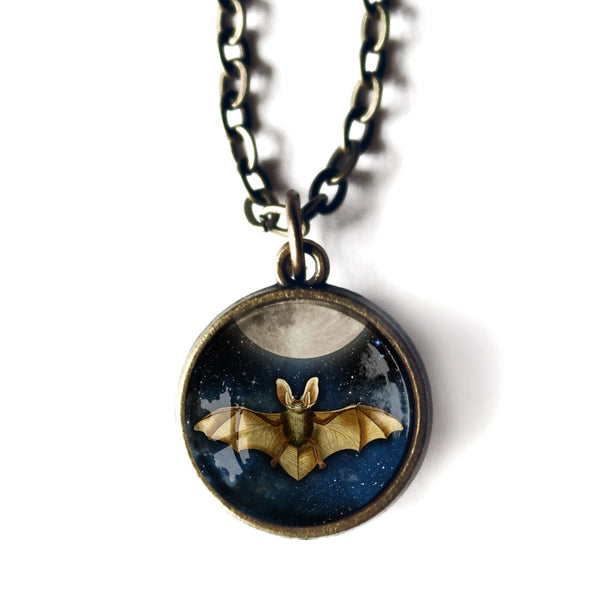 Moonlit Bat Goth or Halloween Simple Reversible Pendant Necklace