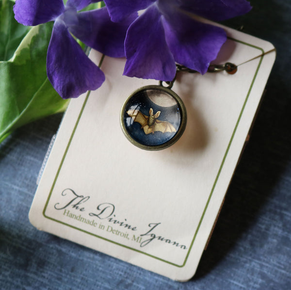 Moonlit Bat Goth or Halloween Simple Reversible Pendant Necklace