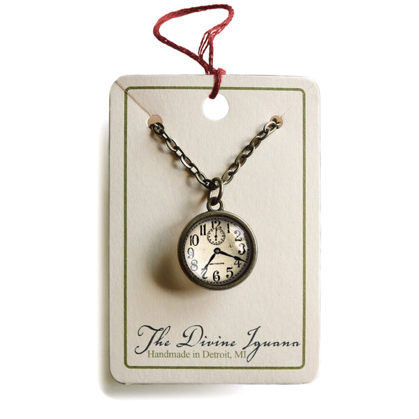 Victorian Clock Simple Reversible Steampunk Pendant Necklace - NOT a functioning timepiece