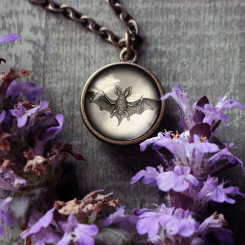 Victorian Bat Simple Reversible Goth or Halloween Pendant Necklace