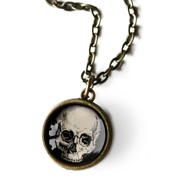 Human Skull Simple Reversible Pendant Necklace