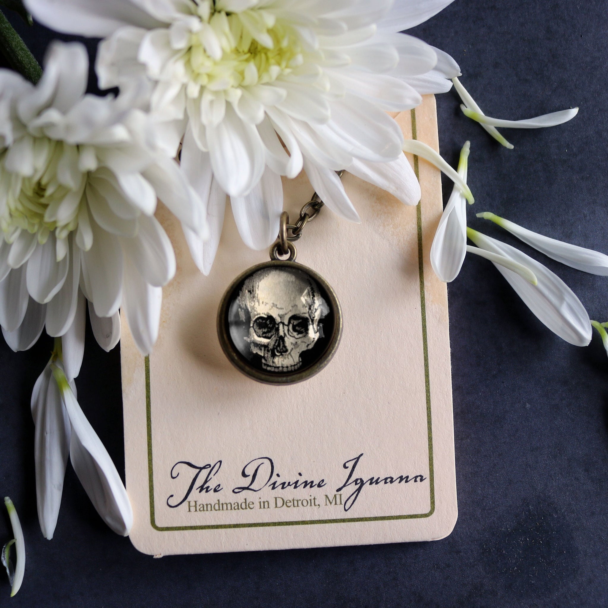 Human Skull Simple Reversible Pendant Necklace