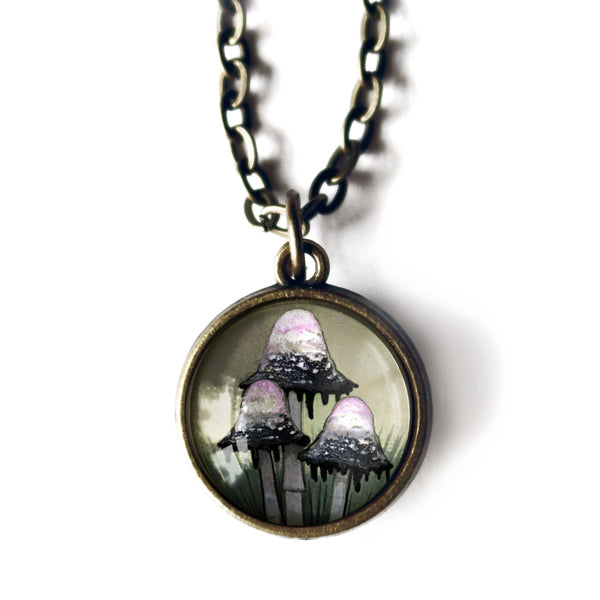 Inky Cap Mushrooms Simple Reversible Pendant Necklace