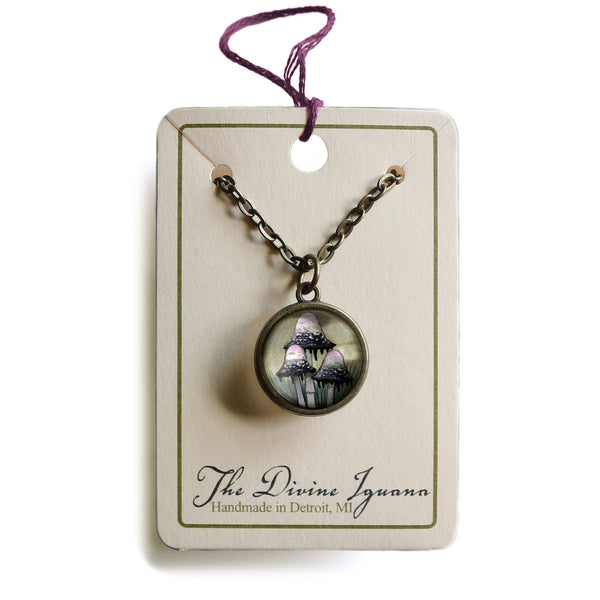 Inky Cap Mushrooms Simple Reversible Pendant Necklace