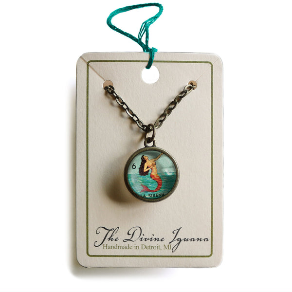 La Sirena Simple Reversible Loteria Mermaid Pendant Necklace