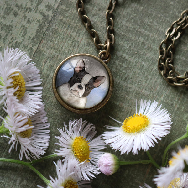French Bulldog Simple Reversible Glass Cabochon Pendant Necklace