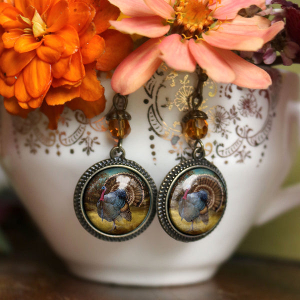 Traditional Turkey Thanksgiving Holiday Vintage Inspired Drop / Dangle Earrings