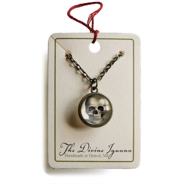 Pale Human Skull Simple Reversible Pendant Necklace