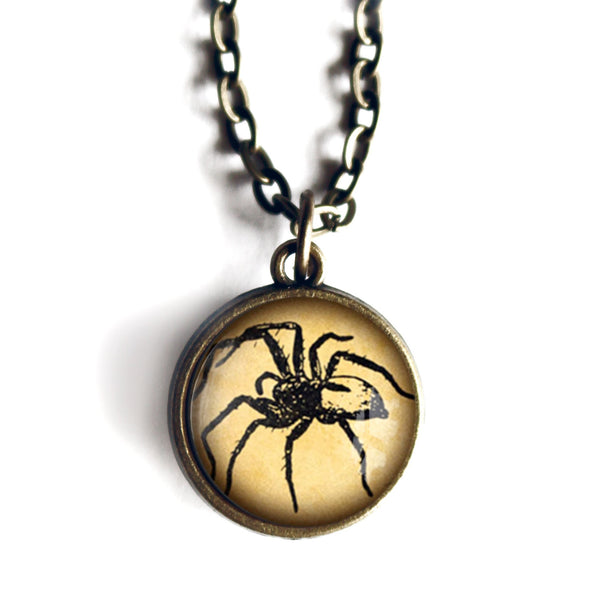 Spooky Spider Simple Reversible Goth Halloween Glass Cabochon Pendant Necklace