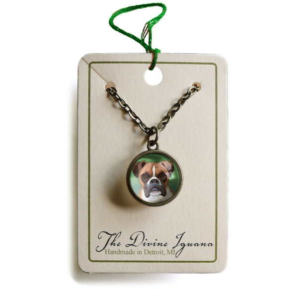 Boxer Dog Simple Reversible Glass Cabochon Pendant Necklace