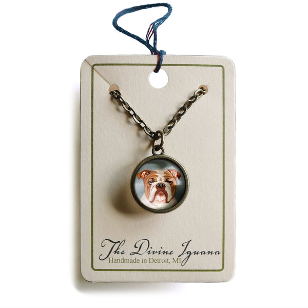 English Bulldog Simple Reversible Glass Cabochon Pendant Necklace