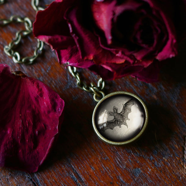 Victorian Bat Simple Reversible Goth or Halloween Pendant Necklace