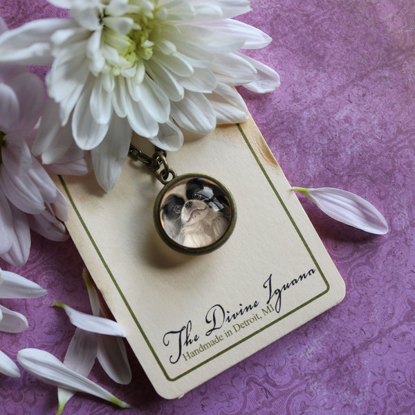 Japanese Chin Dog Simple Reversible Glass Cabochon Pendant Necklace