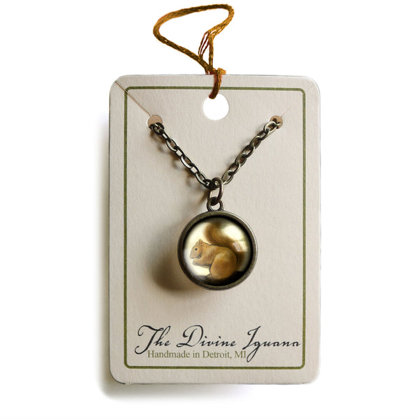 Victorian Sqiorrel Simple Reversible Pendant Glass Cabochon Pendant Necklace