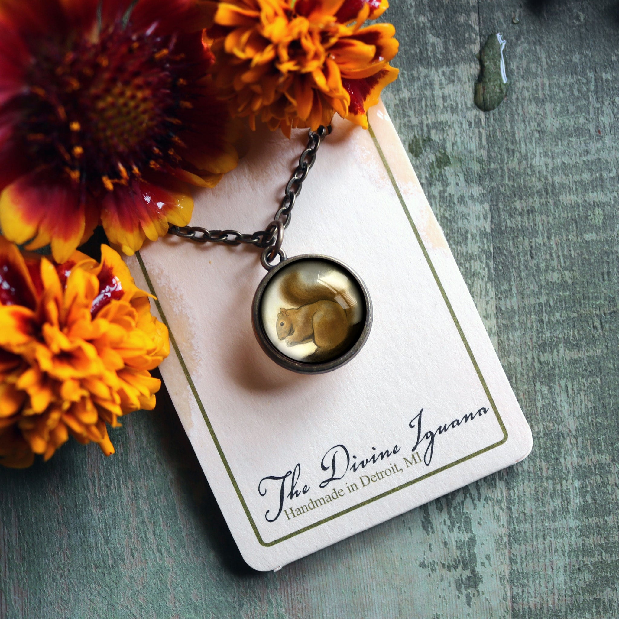 Victorian Sqiorrel Simple Reversible Pendant Glass Cabochon Pendant Necklace