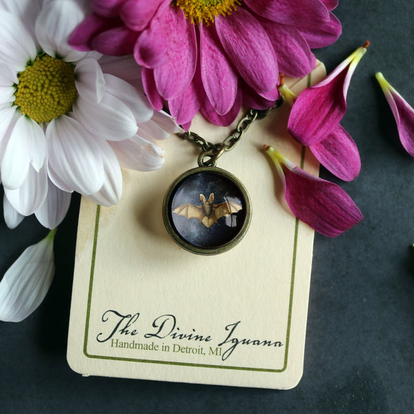 Starry Bat Goth or Halloween Simple Reversible Pendant Necklace