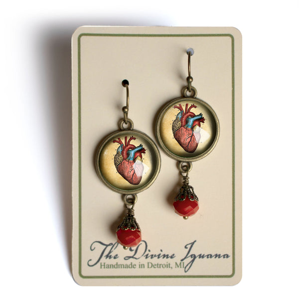 Anatomical Human Heart Vintage Inspired Drop / Dangle Earrings