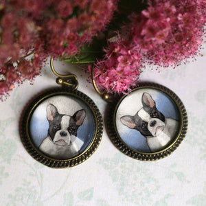 French Bulldog Glass Cabochon Earrings
