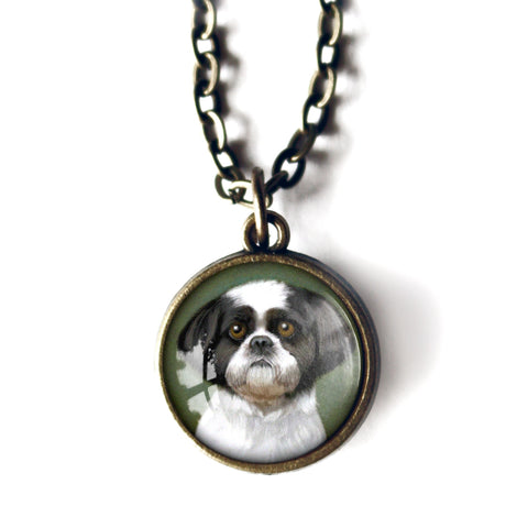 Shi-Tzu Dog Simple Reversible Glass Cabochon Pendant Necklace