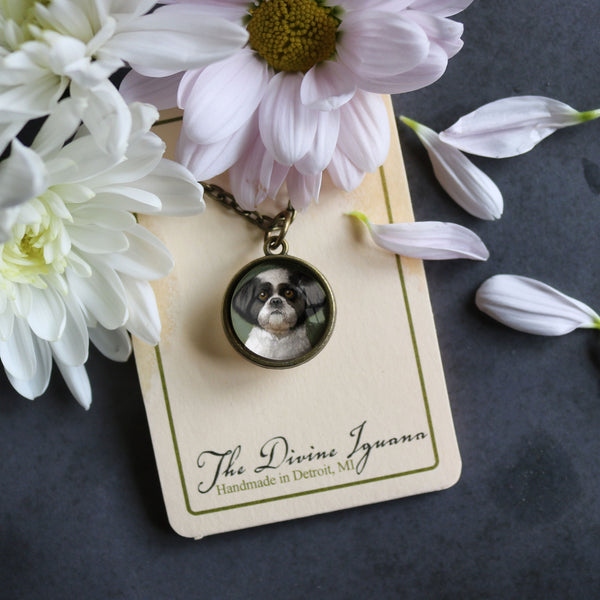 Shi-Tzu Dog Simple Reversible Glass Cabochon Pendant Necklace