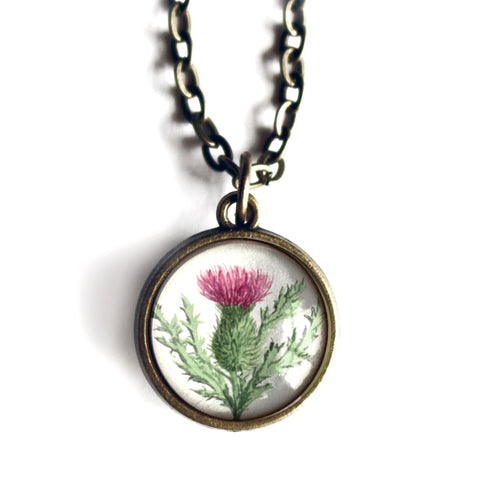 Scottish Thistle Flower Simple Reversible Cottage Core Pendant Necklace