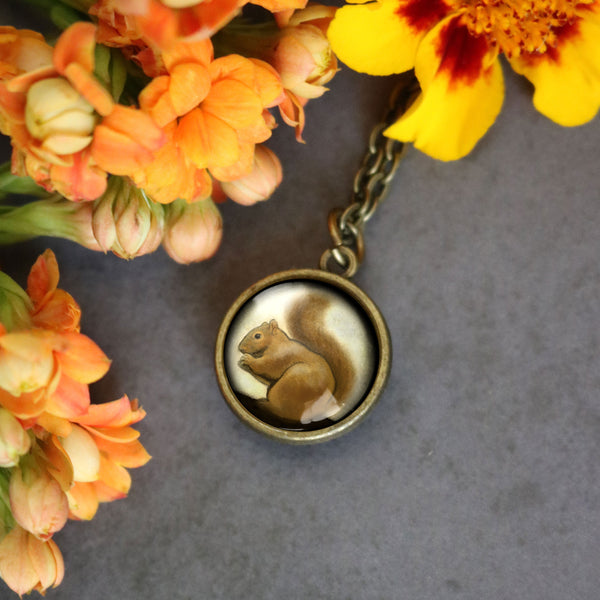 Victorian Sqiorrel Simple Reversible Pendant Glass Cabochon Pendant Necklace