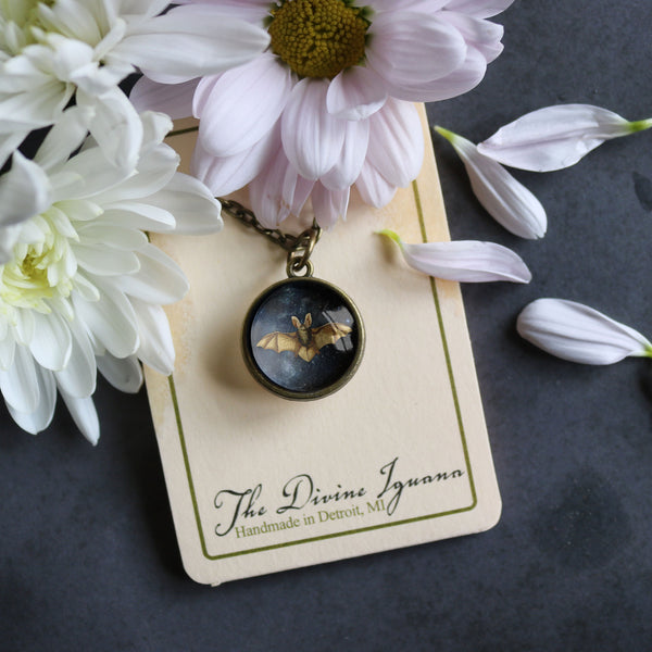 Starry Bat Goth or Halloween Simple Reversible Pendant Necklace