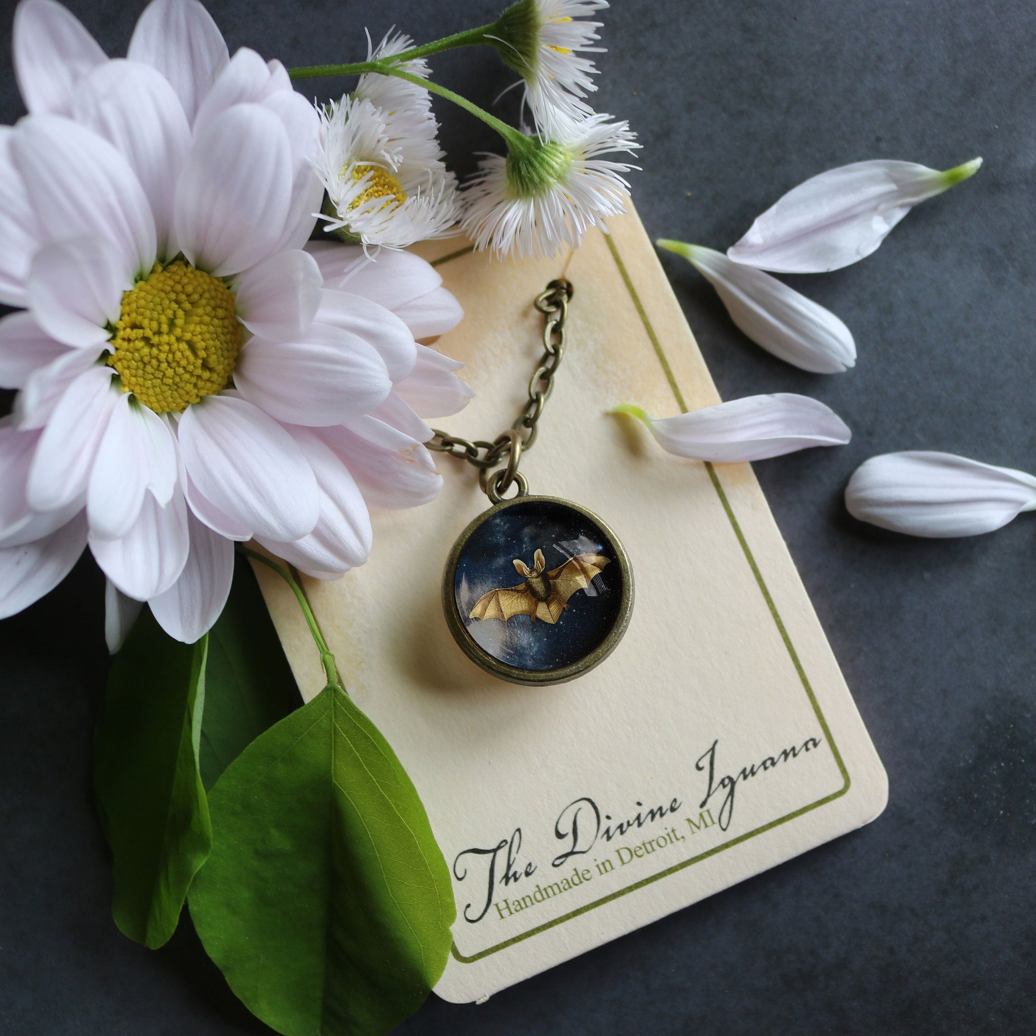 Starry Bat Goth or Halloween Simple Reversible Pendant Necklace