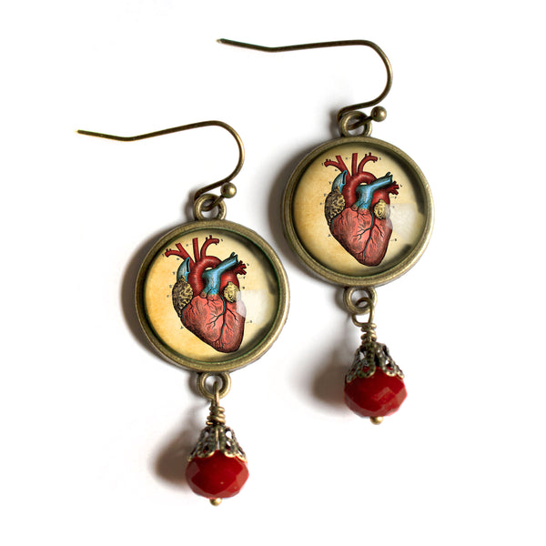 Anatomical Human Heart Vintage Inspired Drop / Dangle Earrings