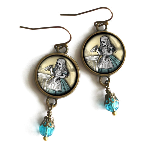 Alice in Wonderland "Drink Me" Potion Vintage Inspired Drop / Dangle Earrings