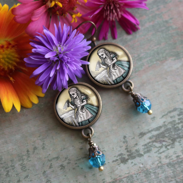 Alice in Wonderland "Drink Me" Potion Vintage Inspired Drop / Dangle Earrings