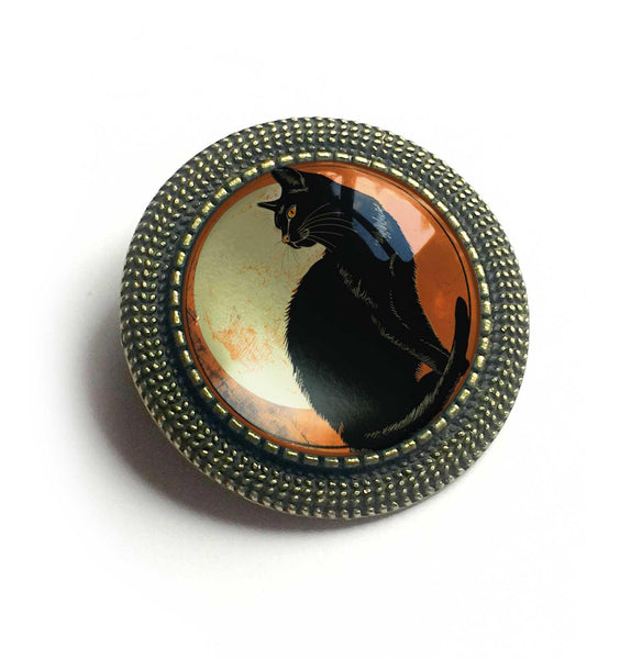 Chat Noir Retro Halloween Black Cat Vintage Inspired Pin Brooch
