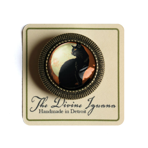 Chat Noir Retro Halloween Black Cat Vintage Inspired Pin Brooch