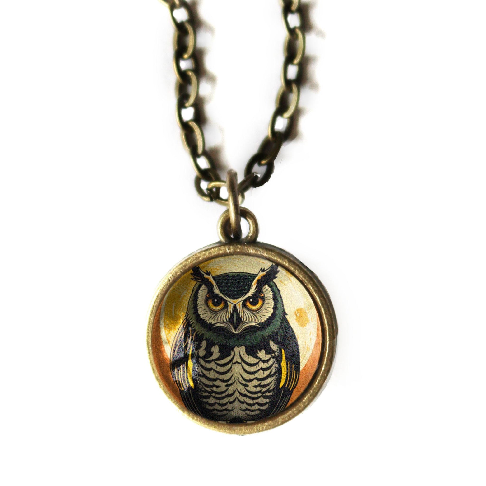 Victorian Owl Simple Reversible Pendant Glass Cabochon Pendant Necklace