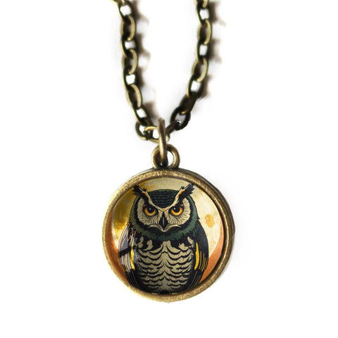 Victorian Owl Simple Reversible Pendant Glass Cabochon Pendant Necklace
