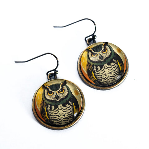 Vintage Owl Retro Halloween Vintage Inspired Drop / Dangle Earrings