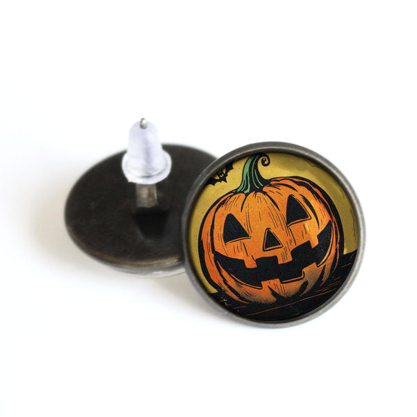 Jack O Lantern w/Bat Vintage Inspired Stud Earrings